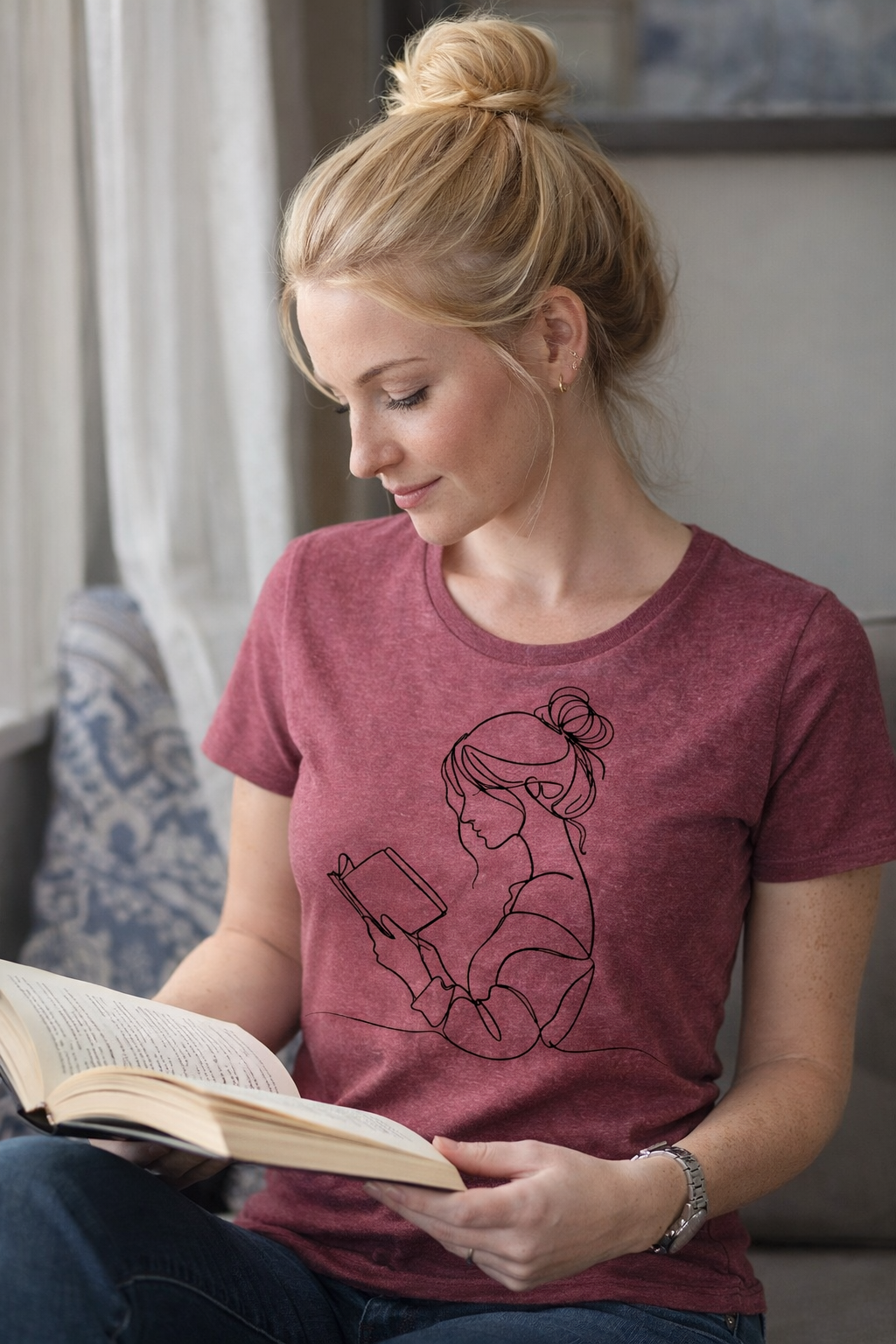 Zwischen meinen Händen liegt meine Welt – Line Art Bücher T-Shirt